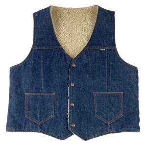 Vintage Nelson Denim 70s Fleece Lined Vest Size XL Western Cowboy Cowgirl